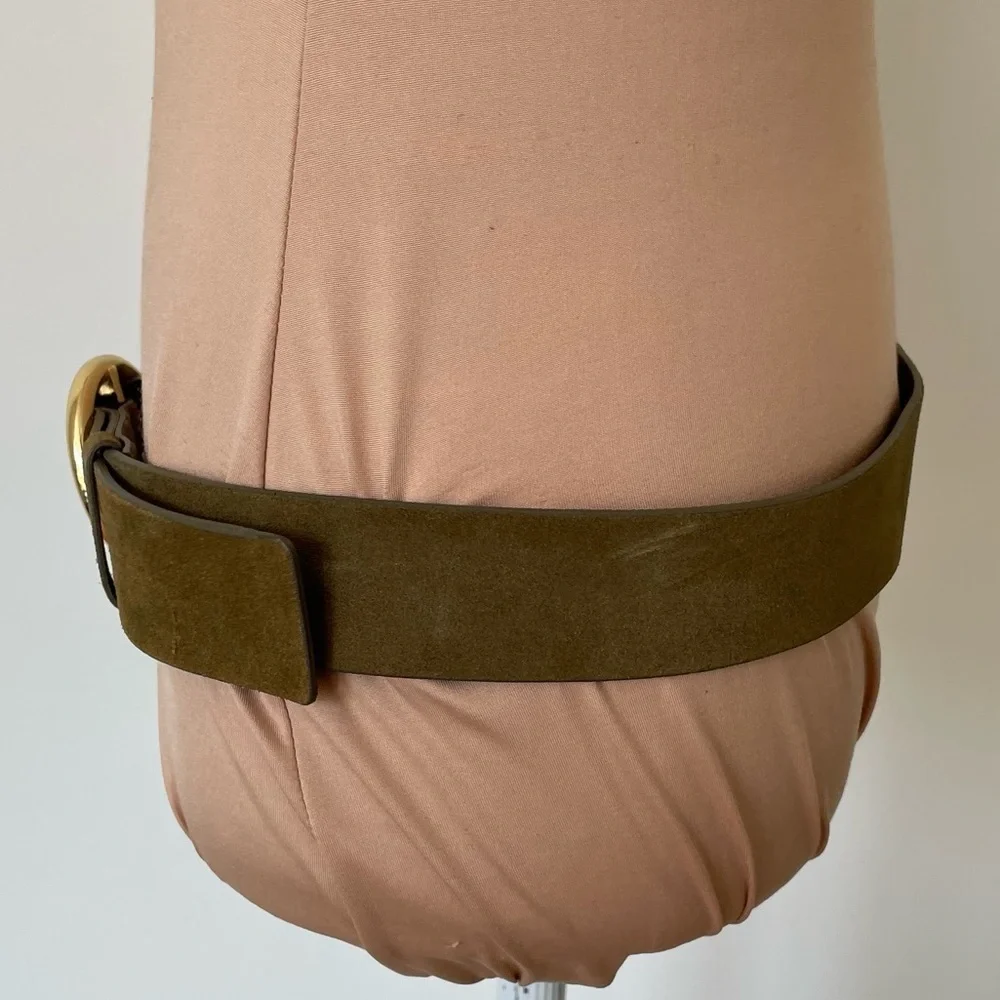 Frame Cargo Green Suede Gold Hardware Adjustable O Ring Belt LWBT0065 Sz Medium